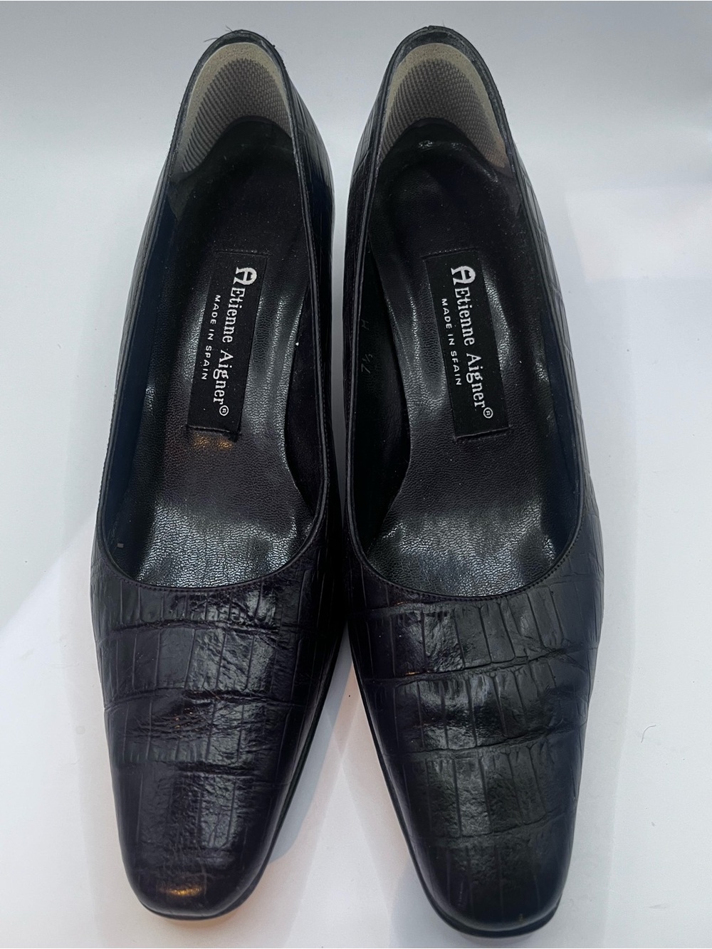 Etienne Aigner Black Croc-Embossed Leather Women's Pumps Sz 7.5